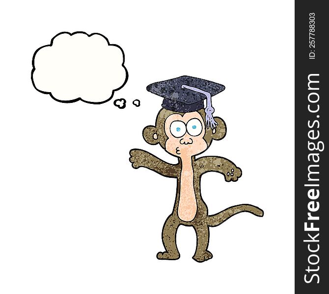 freehand drawn thought bubble textured cartoon graduate monkey