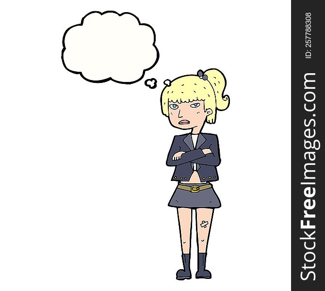 cartoon cool girl with thought bubble