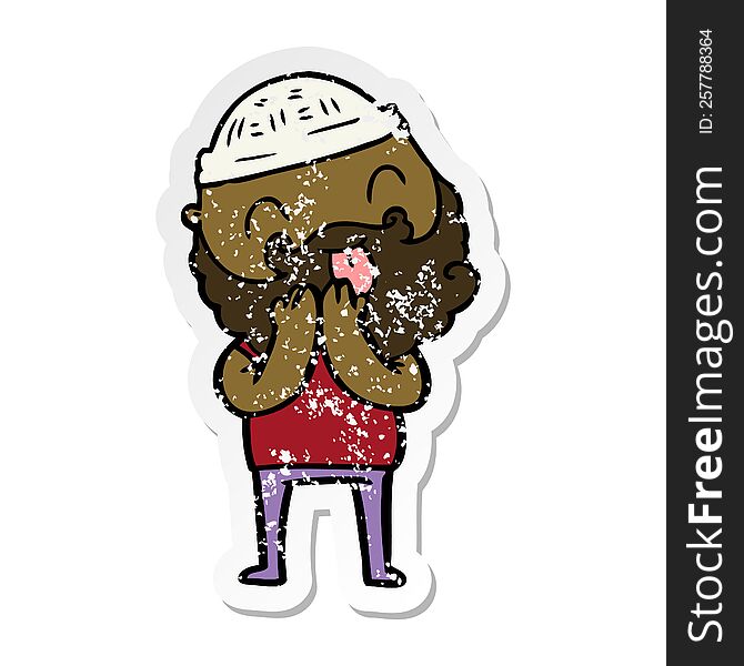 Distressed Sticker Of A Man With Beard Sticking Out Tongue