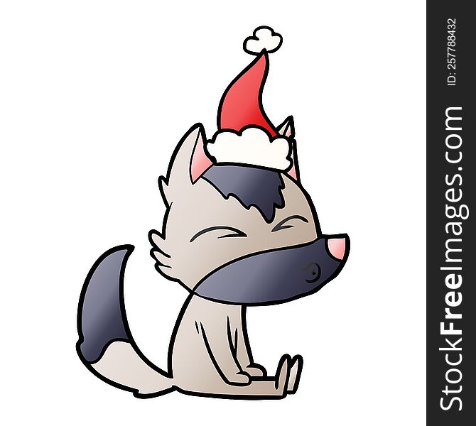Gradient Cartoon Of A Wolf Whistling Wearing Santa Hat