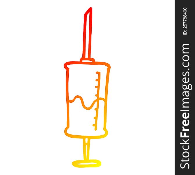 warm gradient line drawing of a cartoon vaccine injection