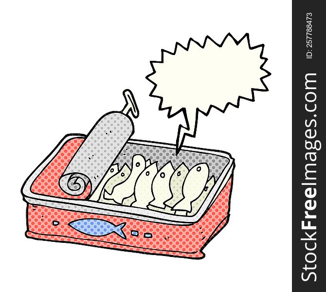 freehand drawn comic book speech bubble cartoon can of sardines