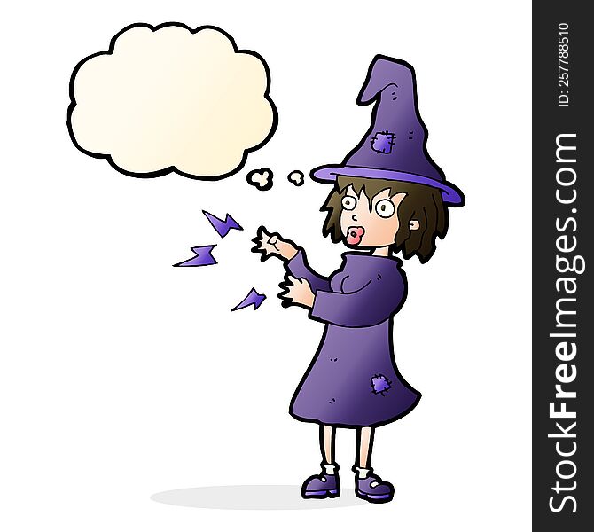 Cartoon Witch Casting Spell With Thought Bubble