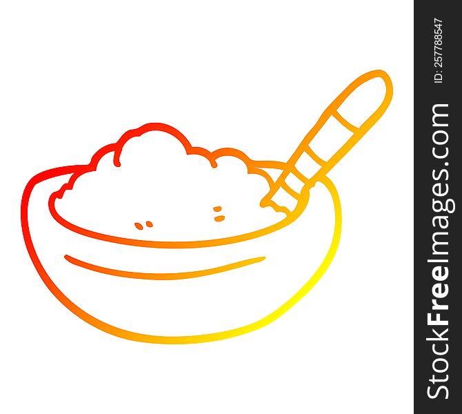 Warm Gradient Line Drawing Cartoon Bowl Of Mashed Potato