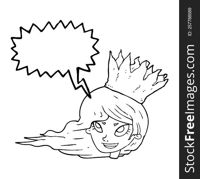 Speech Bubble Cartoon Woman With Blowing Hair