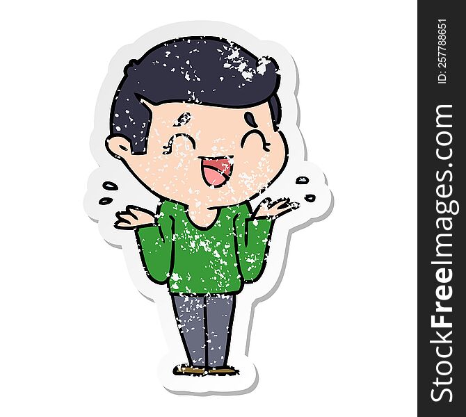 Distressed Sticker Of A Cartoon Laughing Confused Man
