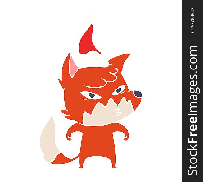 Clever Flat Color Illustration Of A Fox Wearing Santa Hat