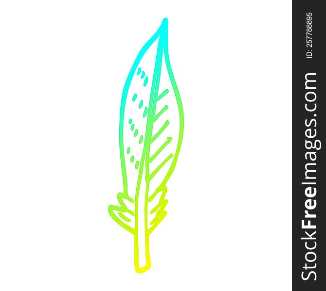 cold gradient line drawing of a cartoon golden feather