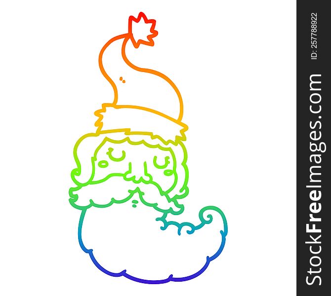 rainbow gradient line drawing of a cartoon santa face
