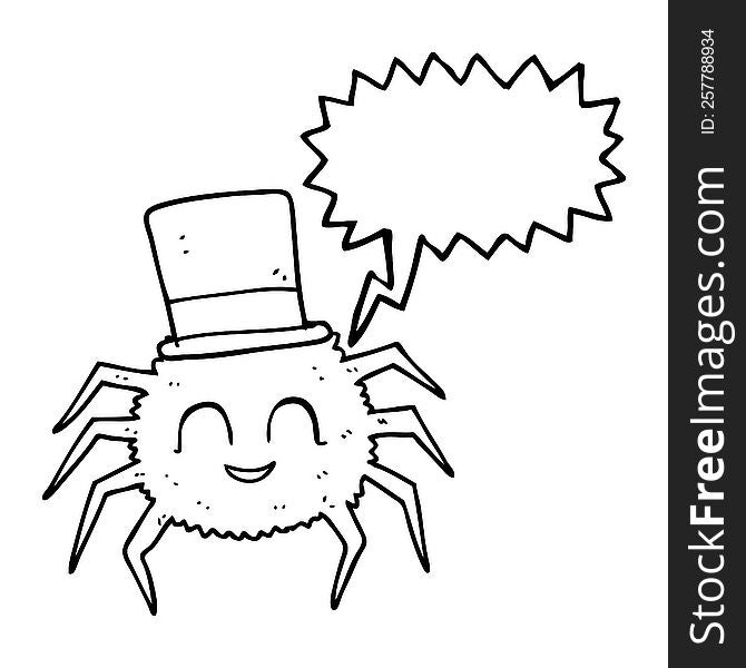 freehand drawn speech bubble cartoon spider wearing top hat