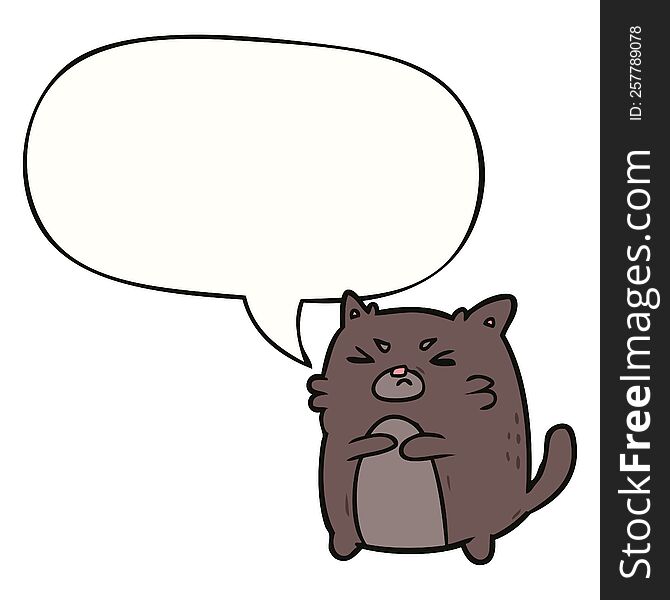 cartoon angry cat with speech bubble. cartoon angry cat with speech bubble