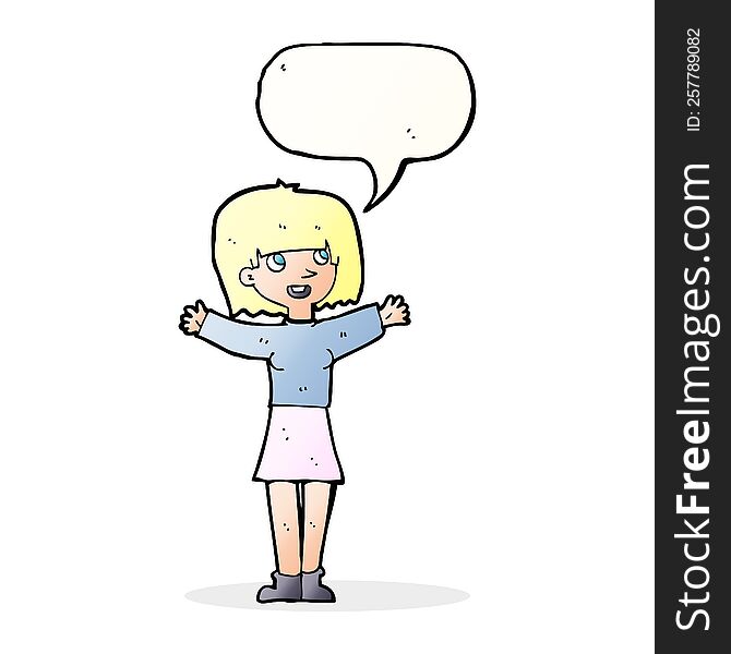 Cartoon Excited Woman With Speech Bubble