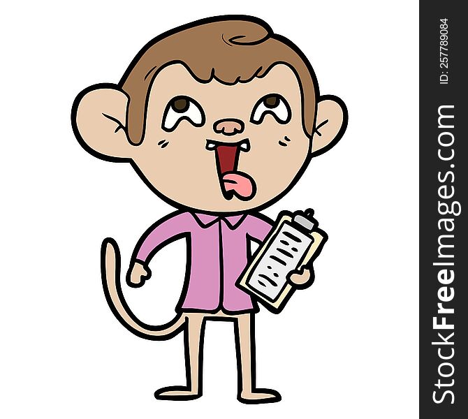crazy cartoon monkey with clipboard. crazy cartoon monkey with clipboard