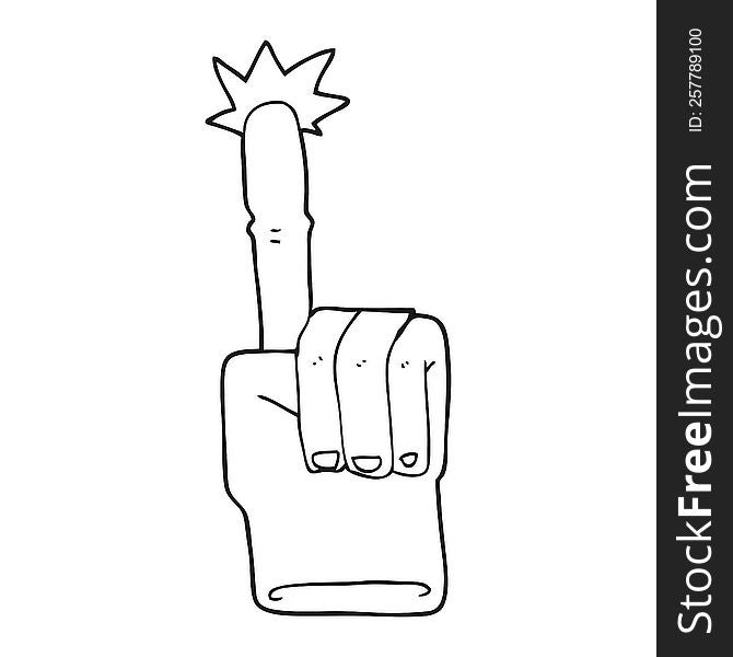freehand drawn black and white cartoon pointing hand