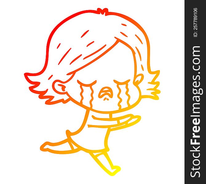 warm gradient line drawing of a cartoon girl crying
