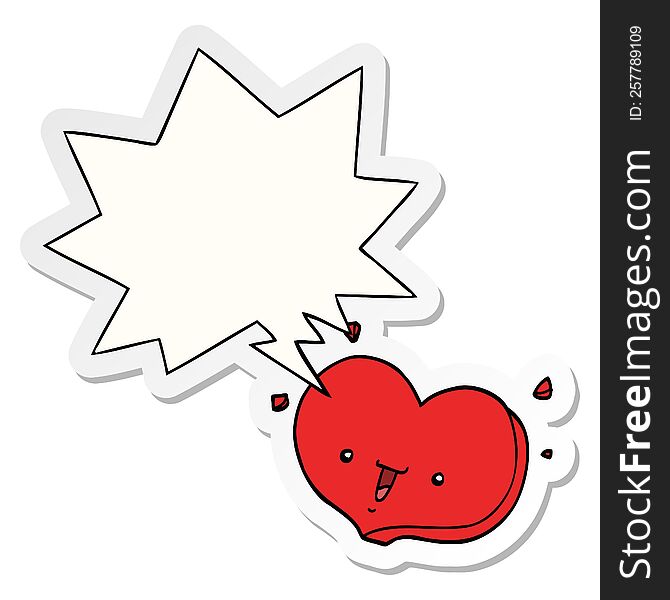 cartoon happy love heart with speech bubble sticker