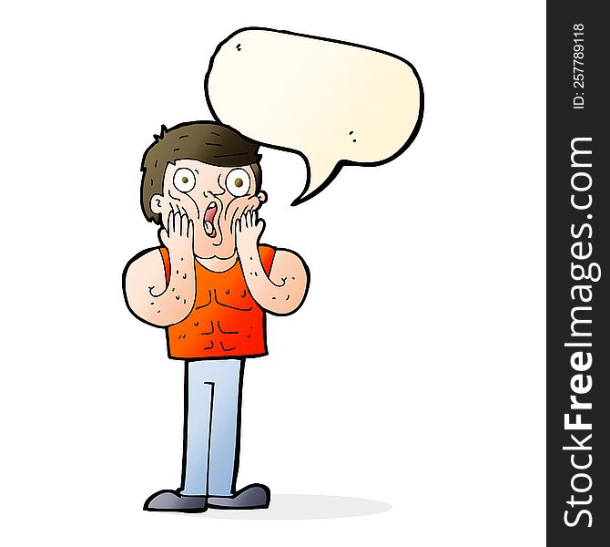 cartoon shocked gym man with speech bubble