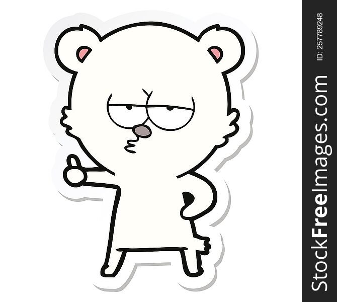sticker of a bored polar bear cartoon giving thumbs up sign