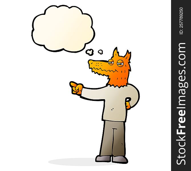 Cartoon Pointing Fox Man With Thought Bubble
