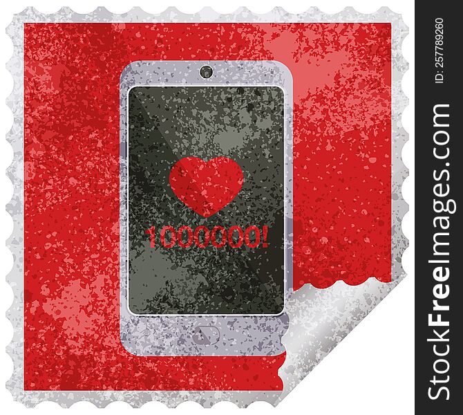 mobile phone showing 1000000 likes graphic square sticker stamp. mobile phone showing 1000000 likes graphic square sticker stamp