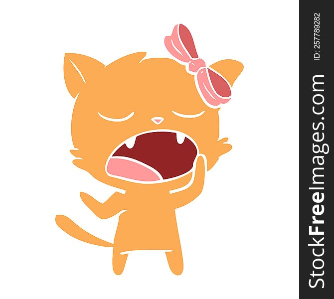 flat color style cartoon yawning cat