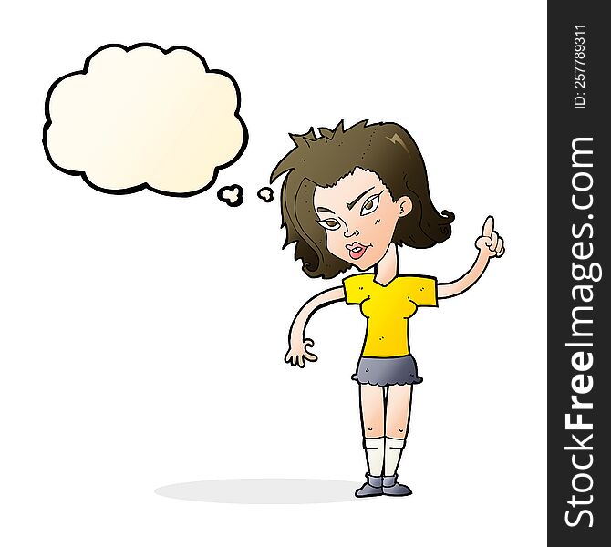 Cartoon Woman With Idea With Thought Bubble