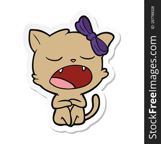 Sticker Of A Cartoon Yawning Cat