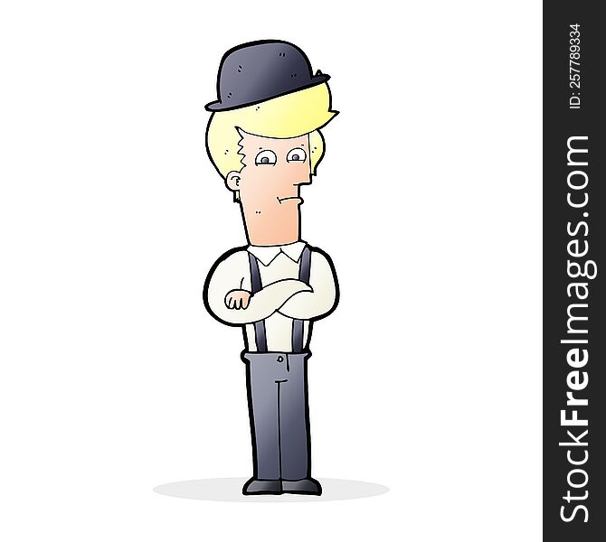 Cartoon Man In Bowler Hat With Crosssed Arms