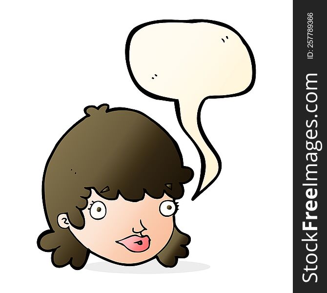 cartoon female face with surprised expression with speech bubble