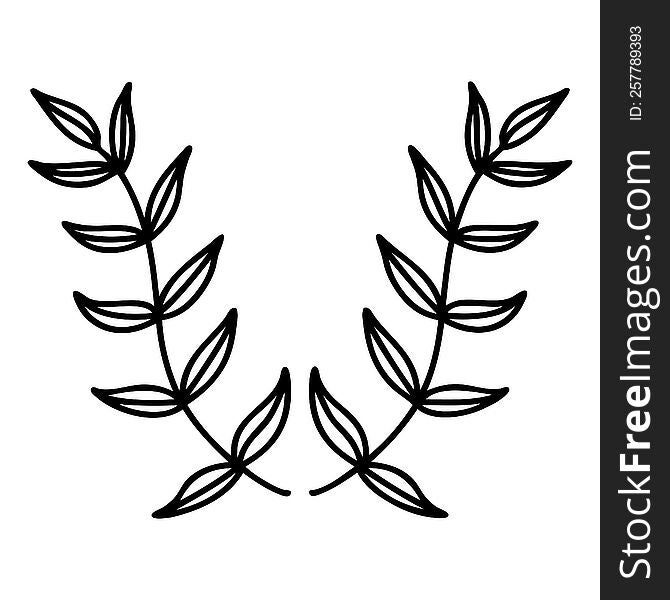 tattoo in black line style of a laurel. tattoo in black line style of a laurel