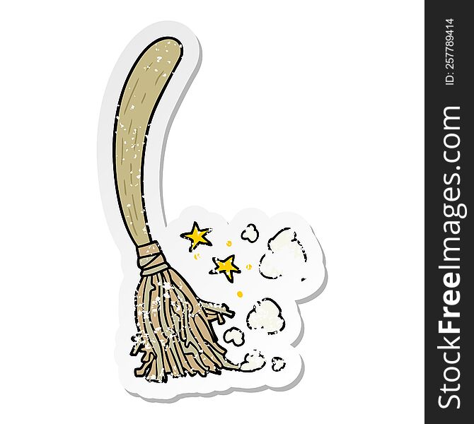 Distressed Sticker Of A Cartoon Magic Broom