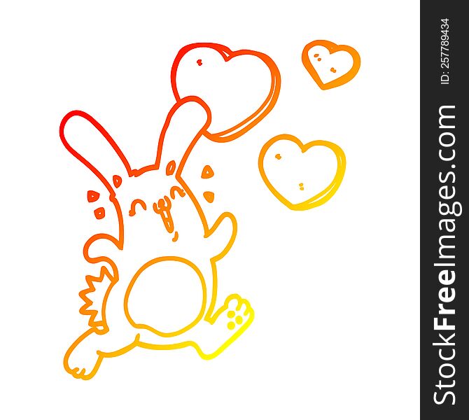 Warm Gradient Line Drawing Cartoon Rabbit In Love
