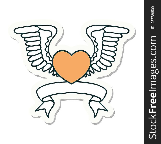 Tattoo Sticker With Banner Of A Heart With Wings