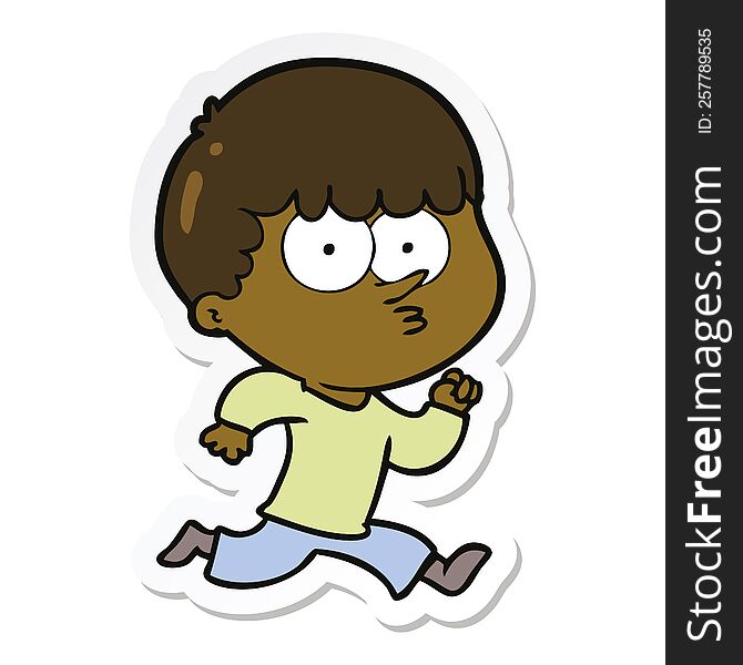 sticker of a cartoon curious boy running