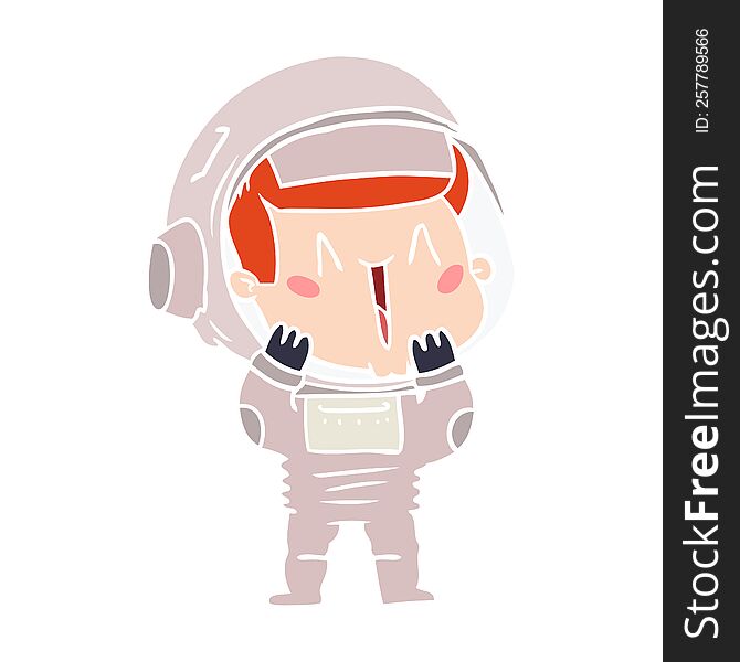 Happy Flat Color Style Cartoon Astronaut