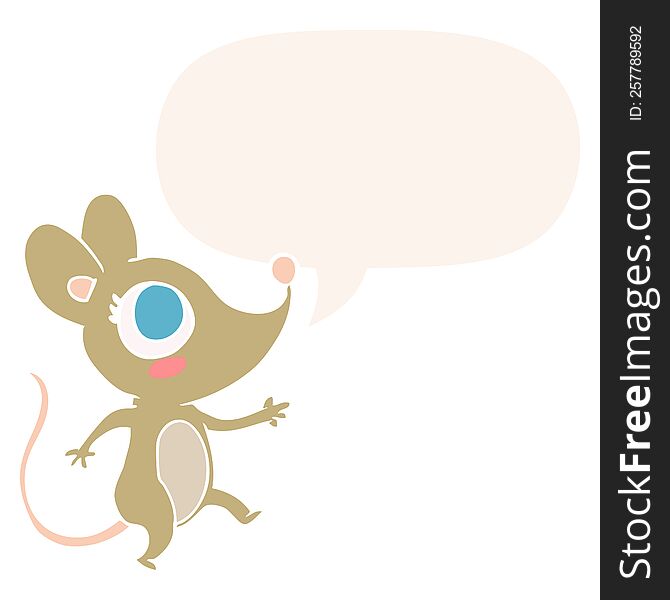Cute Cartoon Mouse And Speech Bubble In Retro Style