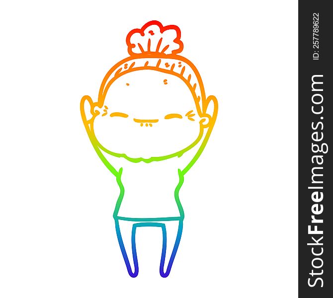 rainbow gradient line drawing of a cartoon peaceful old woman