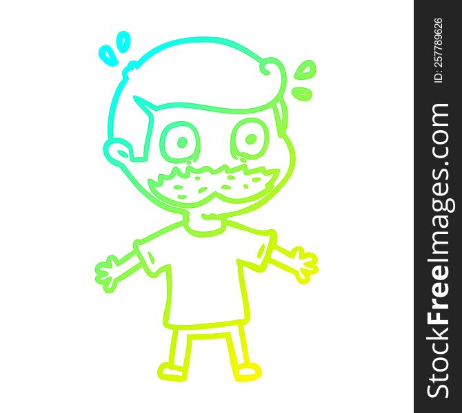 cold gradient line drawing of a cartoon man with mustache shocked