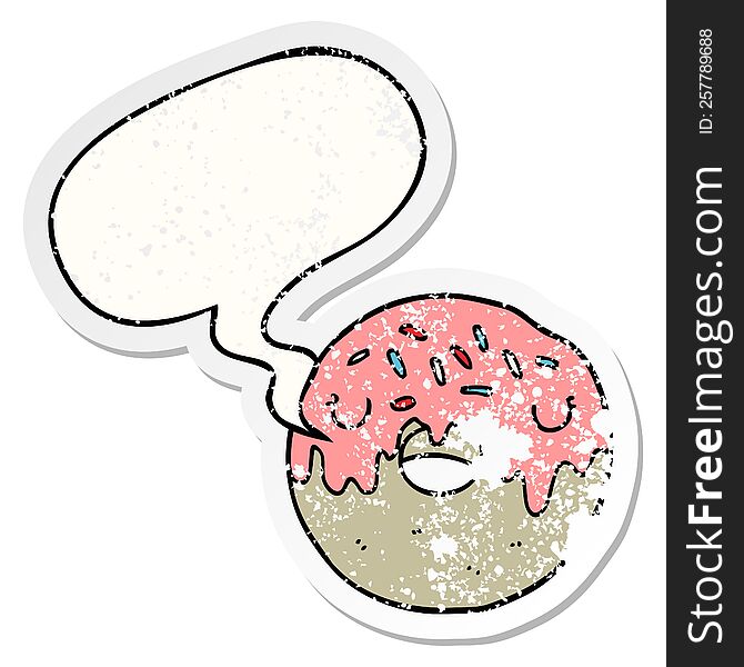 Cartoon Donut And Speech Bubble Distressed Sticker