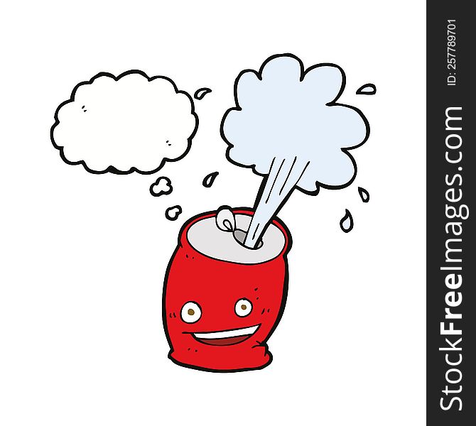Cartoon Fizzing Soda Can With Thought Bubble