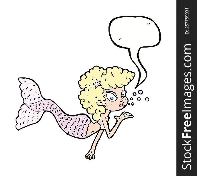 Cartoon Mermaid Blowing Kiss With Speech Bubble