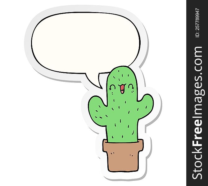cartoon cactus with speech bubble sticker. cartoon cactus with speech bubble sticker