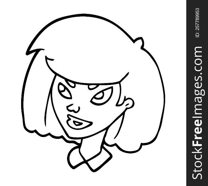 Line Drawing Cartoon Face Of A Girl