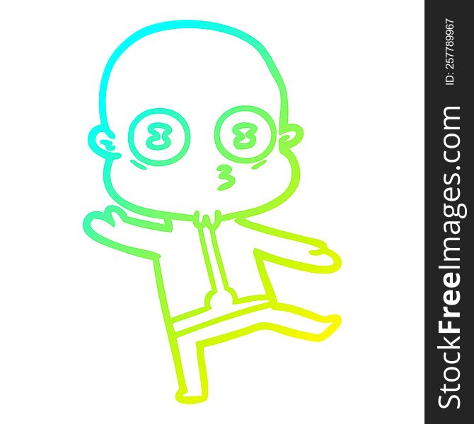 cold gradient line drawing of a cartoon weird bald spaceman dancing