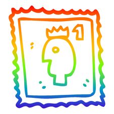 Rainbow Gradient Line Drawing Cartoon Stamp With Royal Head Royalty Free Stock Image