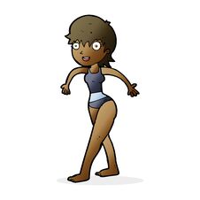 Cartoon Happy Woman In Swimming Costume Royalty Free Stock Images