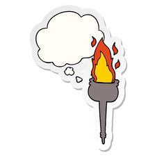 Cartoon Flaming Chalice And Thought Bubble As A Printed Sticker Stock Photo