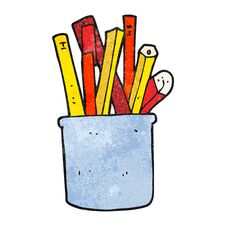Textured Cartoon Desk Pot Of Pencils And Pens Royalty Free Stock Image