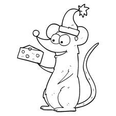 Black And White Cartoon Christmas Mouse Stock Photo