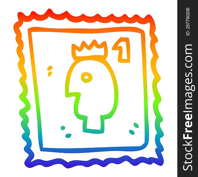 rainbow gradient line drawing of a cartoon stamp with royal head